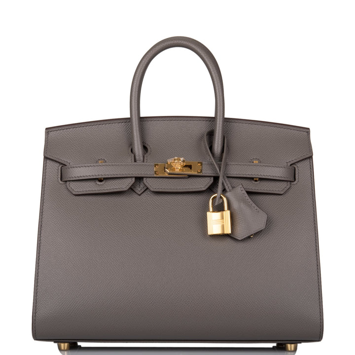 Top quality Hermes Birkin Sellier 25 Etain Epsom Gold Hardware