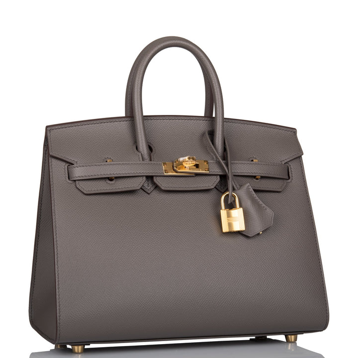 Top quality Hermes Birkin Sellier 25 Etain Epsom Gold Hardware