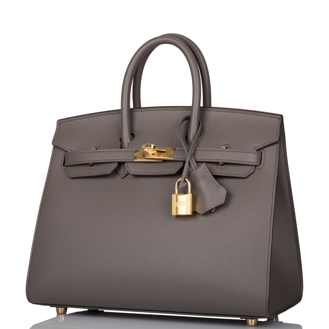 Top quality Hermes Birkin Sellier 25 Etain Epsom Gold Hardware