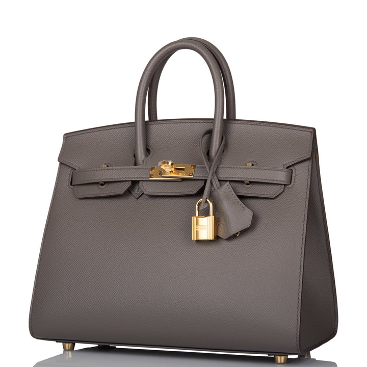 Top quality Hermes Birkin Sellier 25 Etain Epsom Gold Hardware