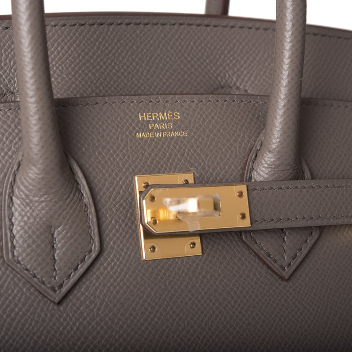 Top quality Hermes Birkin Sellier 25 Etain Epsom Gold Hardware