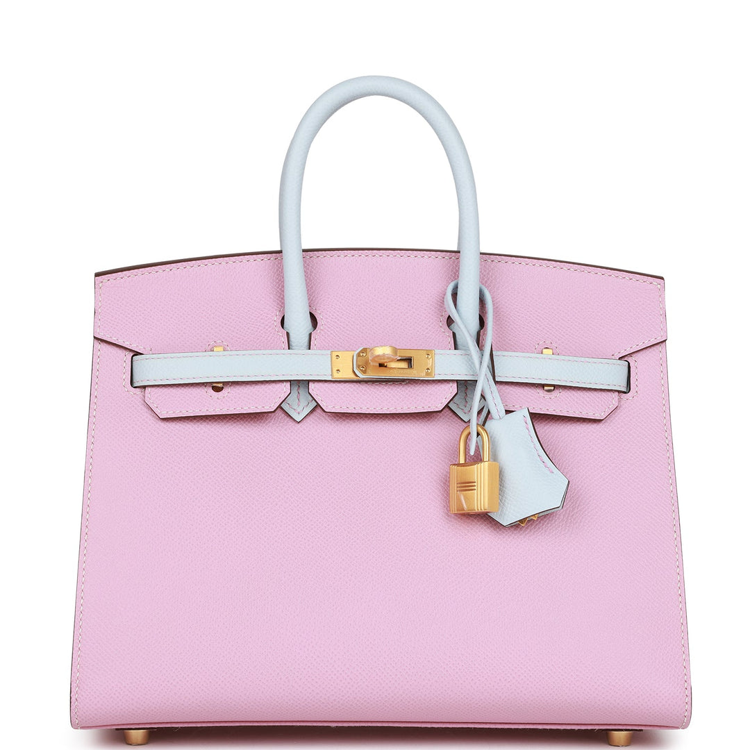 top quality Hermes Special Order (HSS) Birkin Sellier 25 Mauve Sylvestre and Bleu Brume Epsom Brushed Gold Hardware