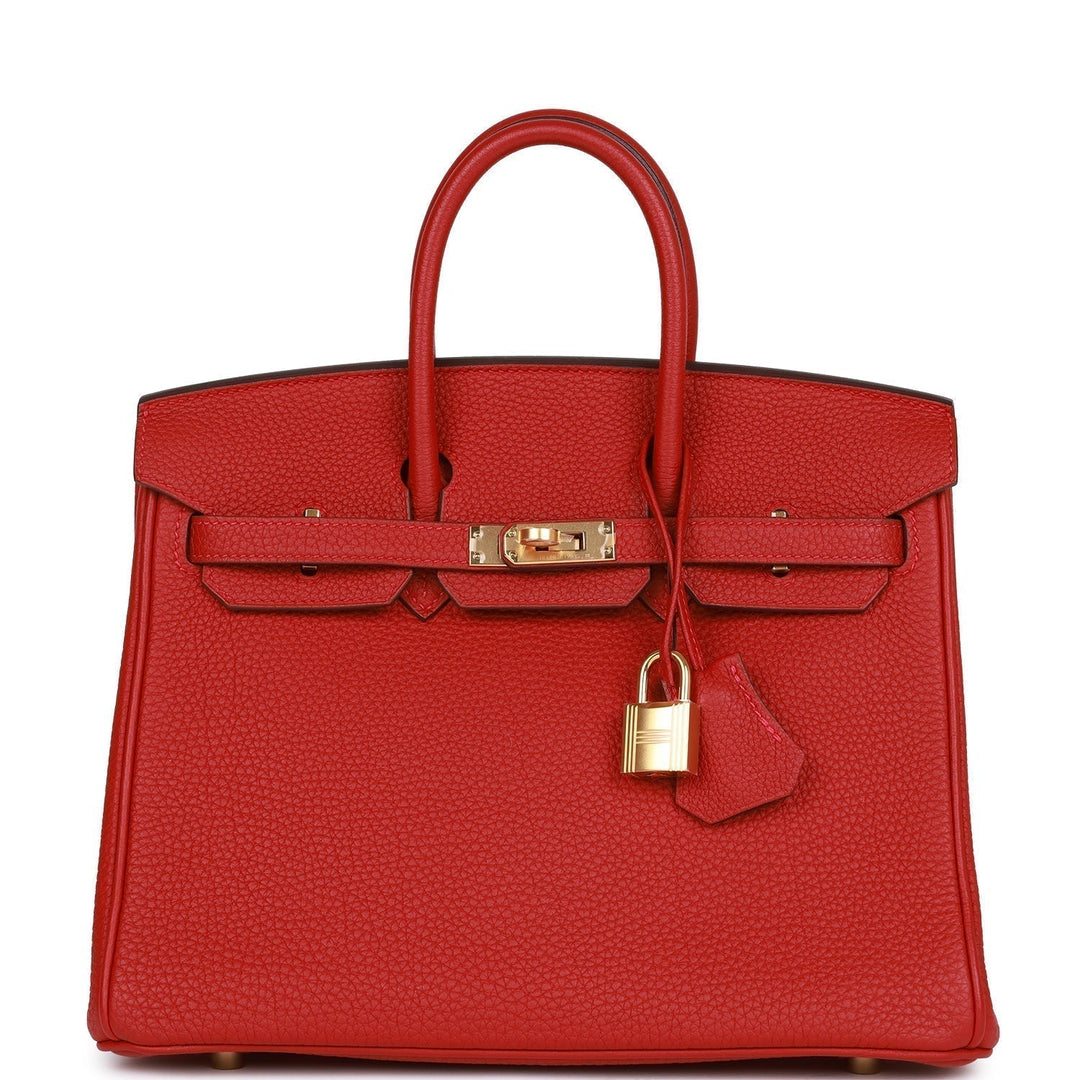 top quality Hermes Birkin 25 Rouge Vif Togo Gold Hardware
