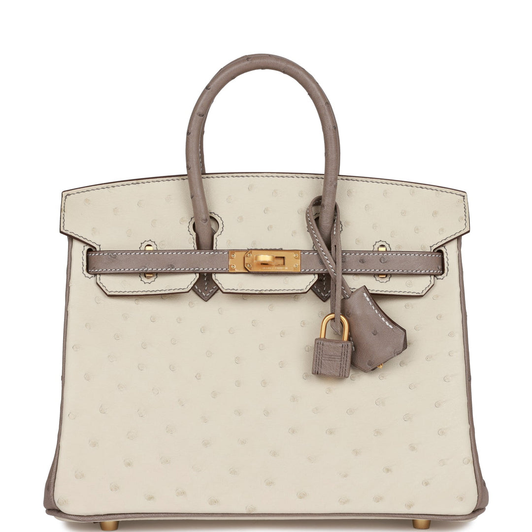 top quality Hermes Special Order (HSS) Birkin 25 Beton and Gris Asphalte Ostrich Brushed Gold Hardware