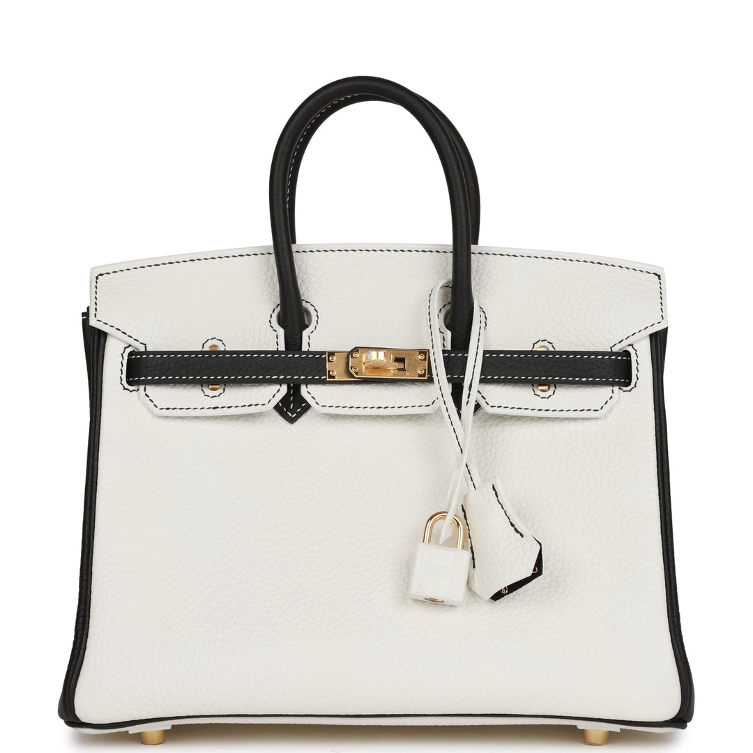 top quality Hermes Special Order (HSS) Birkin 25 White and Black Clemence Gold Hardware
