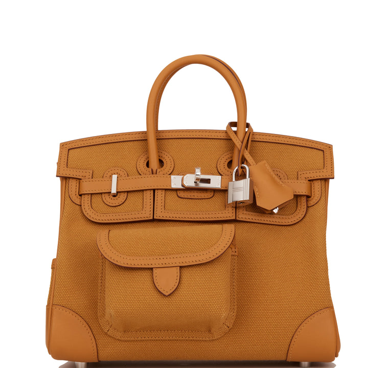 Hermes Birkin 25 Cargo Desert/Sesame Swift and Toile Canvas Palladium Hardware
