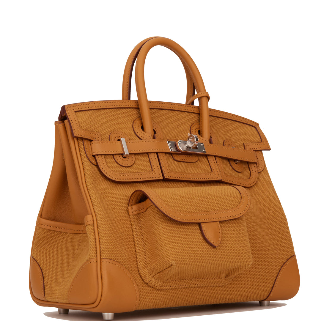 Hermes Birkin 25 Cargo Desert/Sesame Swift and Toile Canvas Palladium Hardware