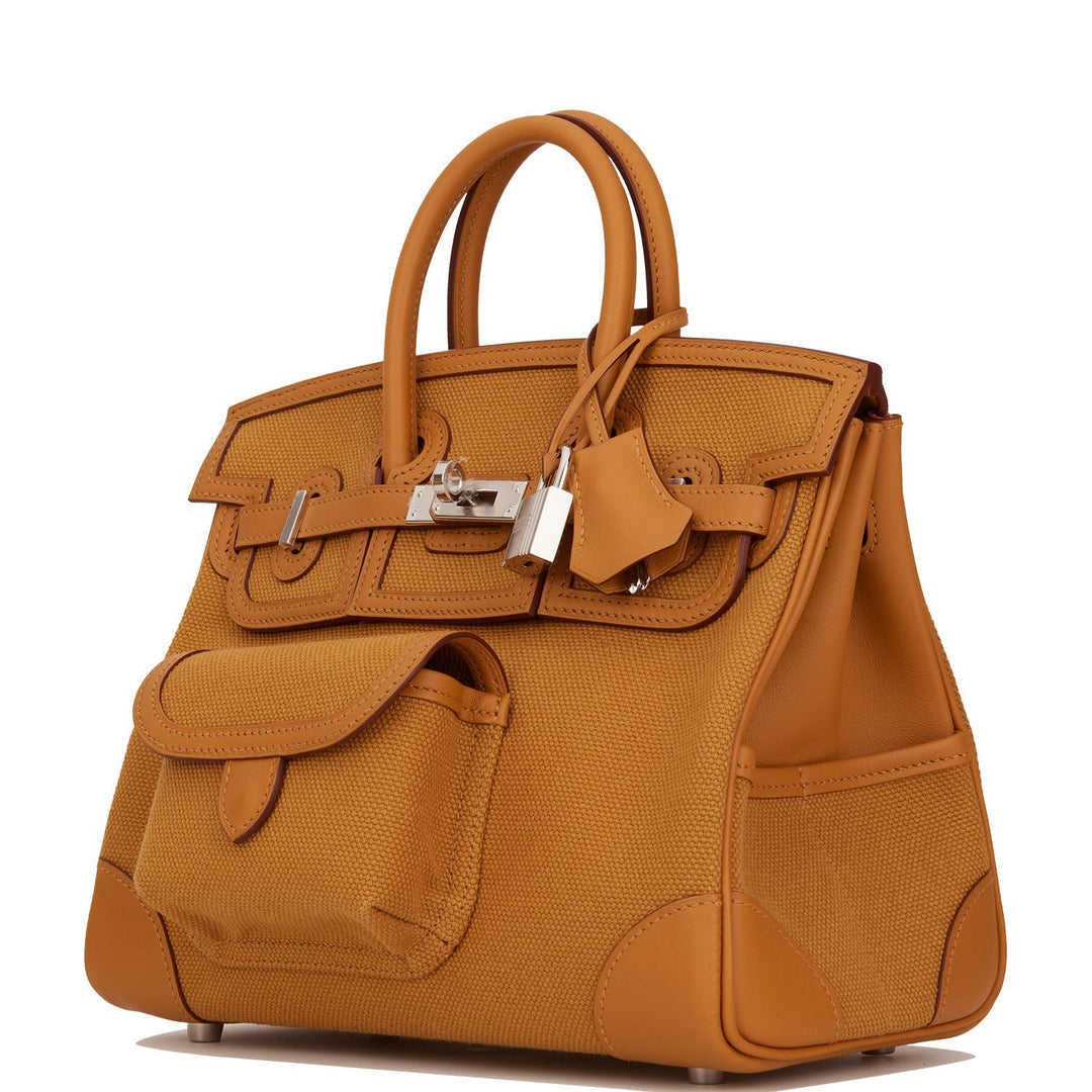 Hermes Birkin 25 Cargo Desert/Sesame Swift and Toile Canvas Palladium Hardware