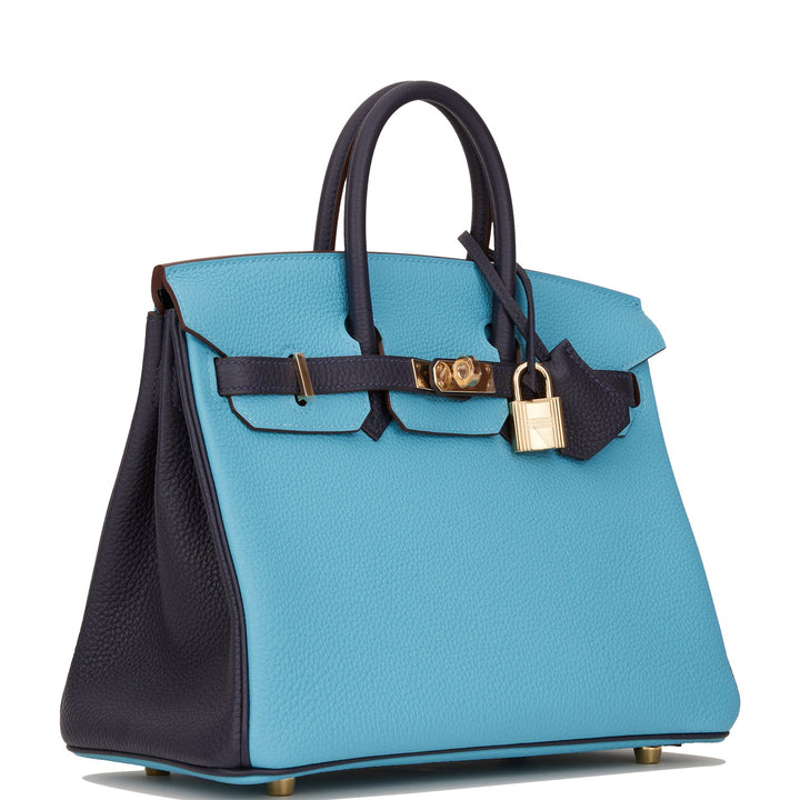 Top quality Hermes Special Order (HSS) Birkin 25 Bleu du Nord and Bleu Nuit Togo Permabrass Hardware