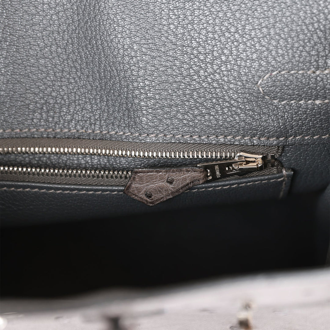 Top quality Hermes Birkin 25 Graphite Ostrich Palladium Hardware