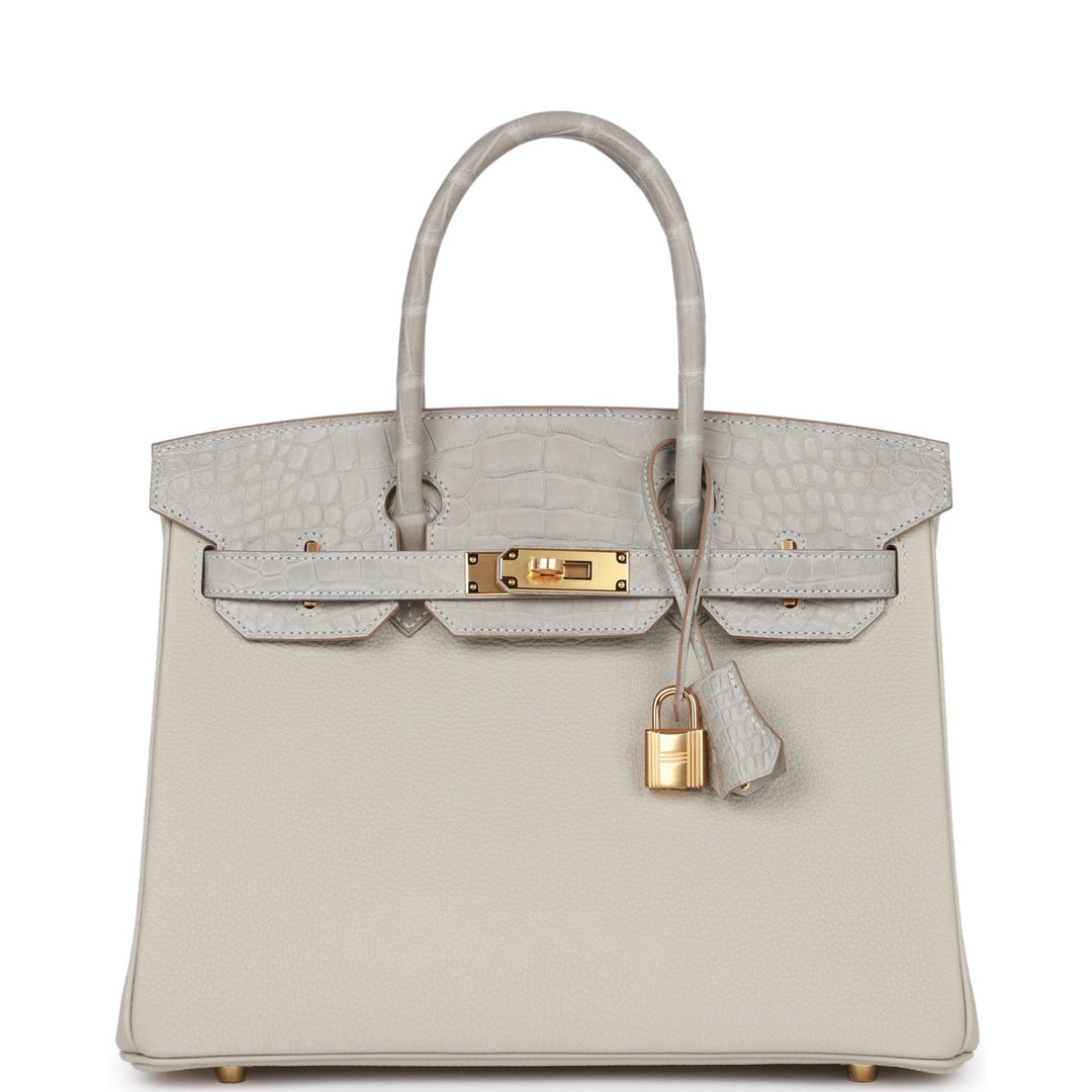 top quality Hermes Birkin 30 Gris Perle Matte Alligator and Togo Touch Gold Hardware
