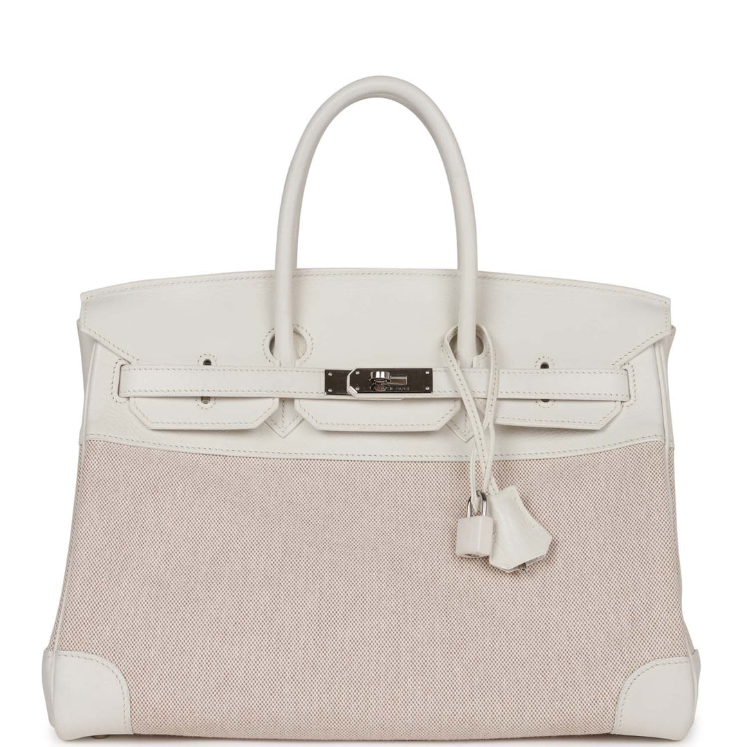 top quality Hermes Birkin 35 White Gulliver and Toile H Palladium Hardware