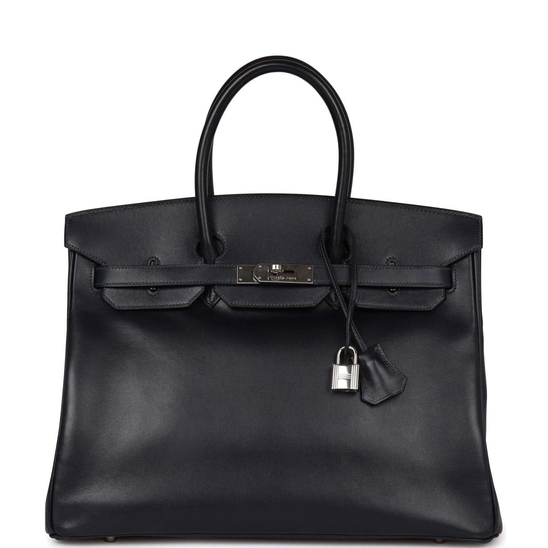 top quality Hermes Birkin 35 Bleu Navy Box Palladium Hardware