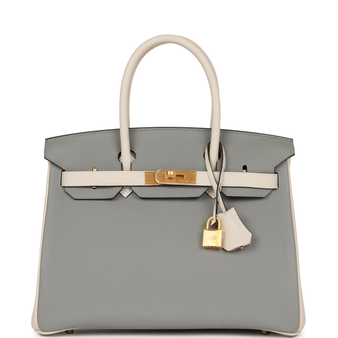 top quality Hermes Special Order (HSS) Birkin 30 Gris Mouette and Craie Togo Brushed Gold Hardware