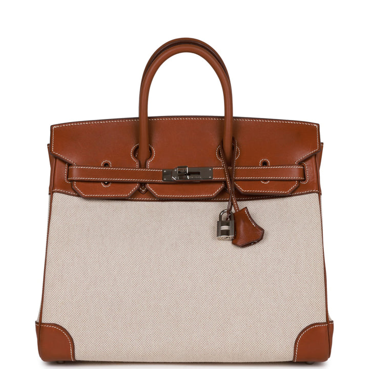 Top quality Hermes HAC Birkin 32 Toile and Barenia Palladium Hardware