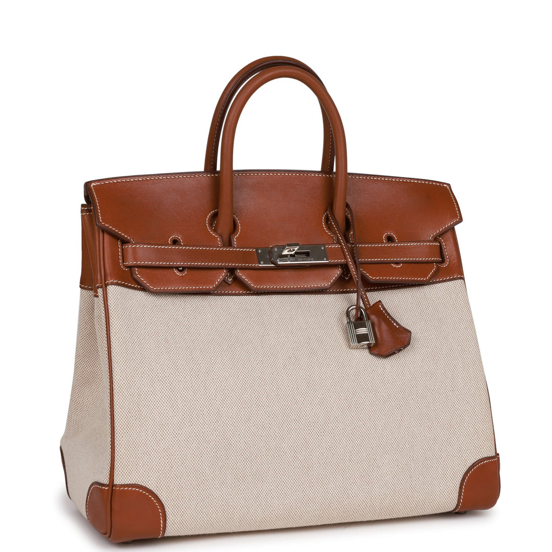 Top quality Hermes HAC Birkin 32 Toile and Barenia Palladium Hardware
