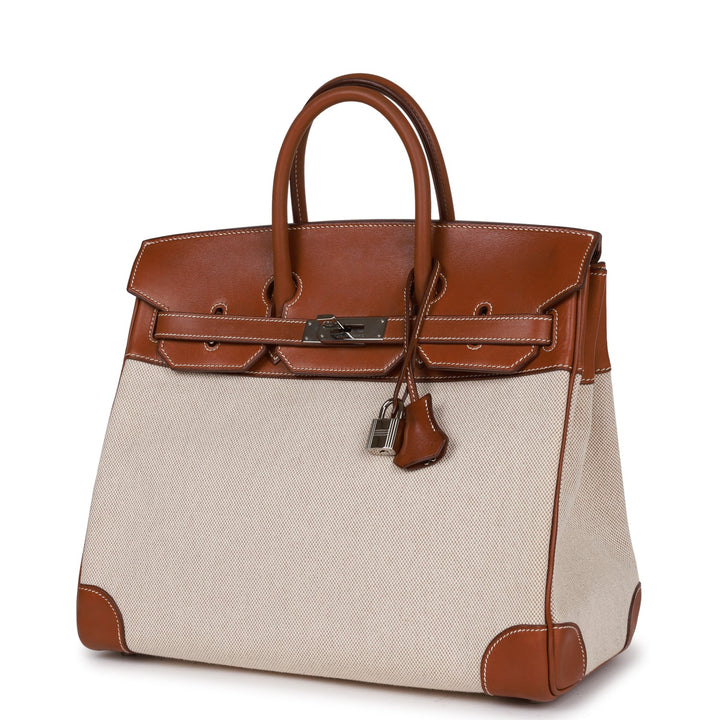 Top quality Hermes HAC Birkin 32 Toile and Barenia Palladium Hardware
