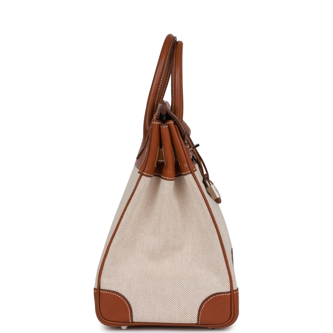 Top quality Hermes HAC Birkin 32 Toile and Barenia Palladium Hardware