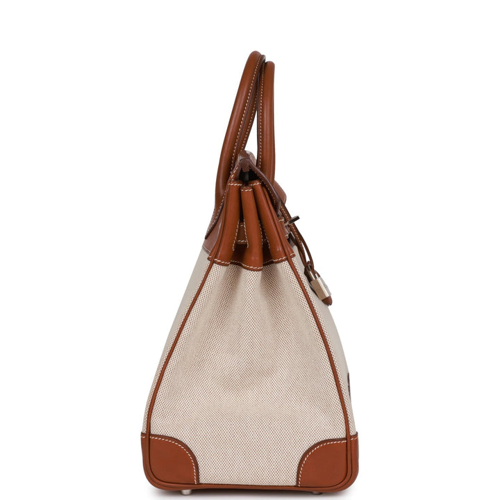 Top quality Hermes HAC Birkin 32 Toile and Barenia Palladium Hardware
