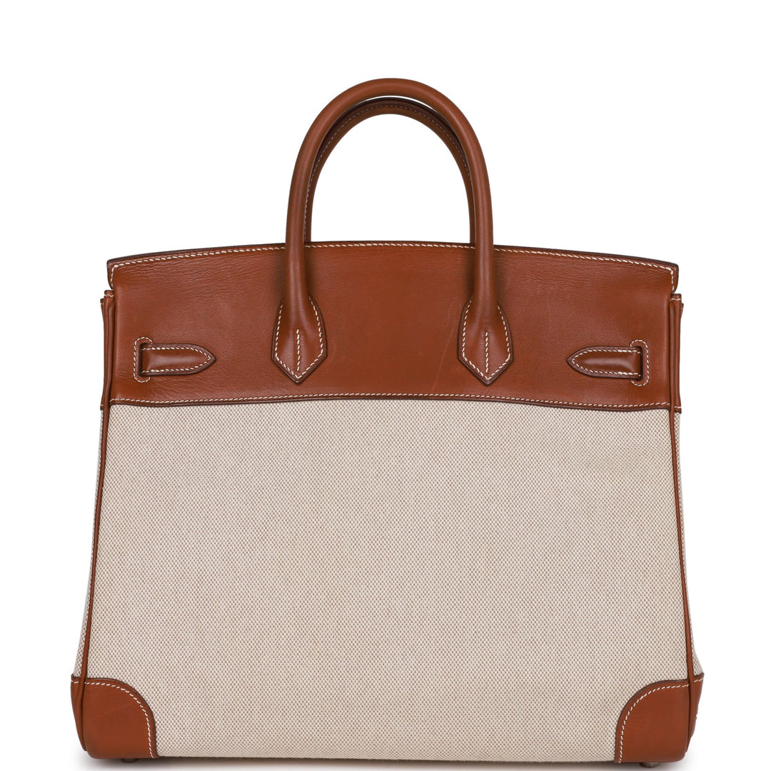 Top quality Hermes HAC Birkin 32 Toile and Barenia Palladium Hardware