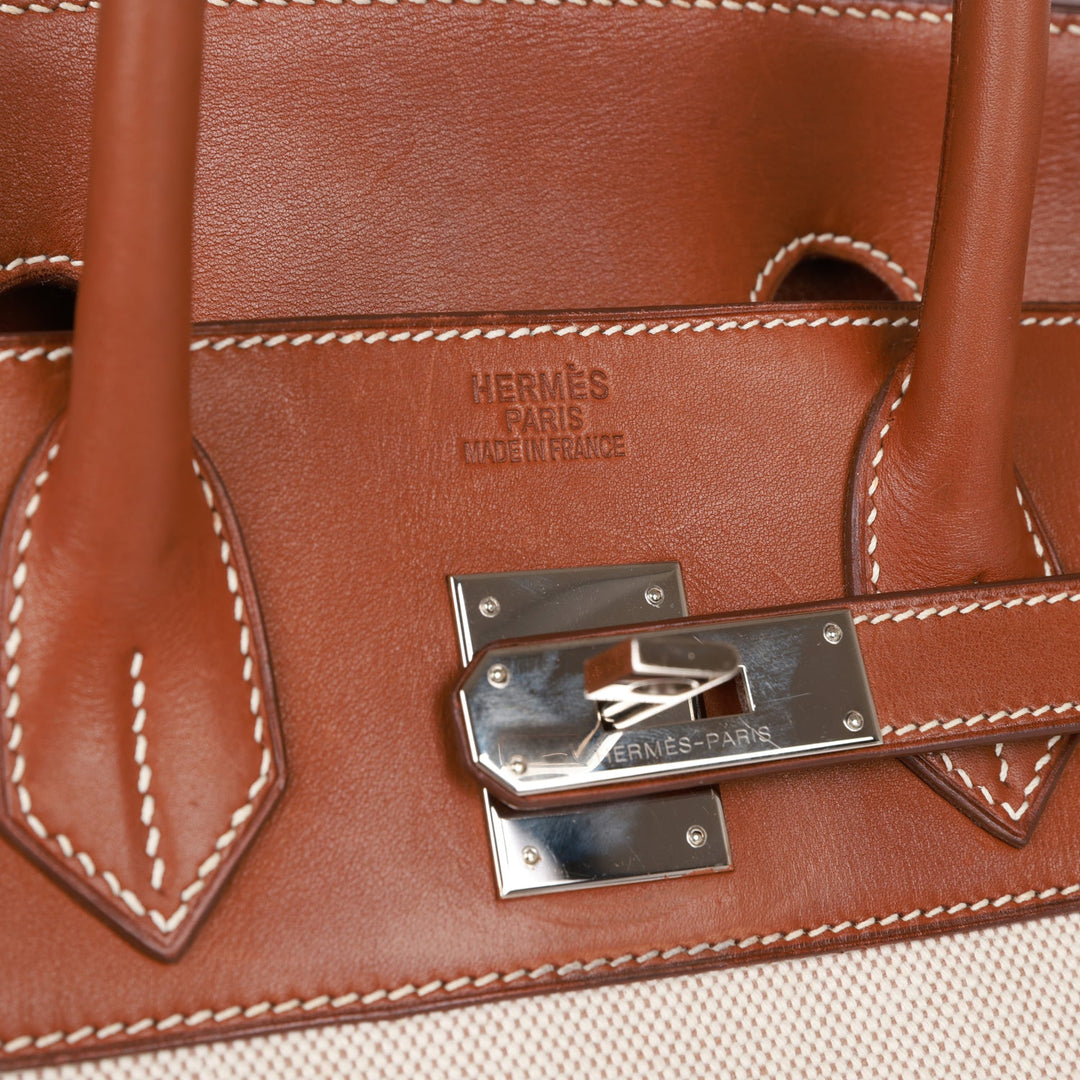 Top quality Hermes HAC Birkin 32 Toile and Barenia Palladium Hardware