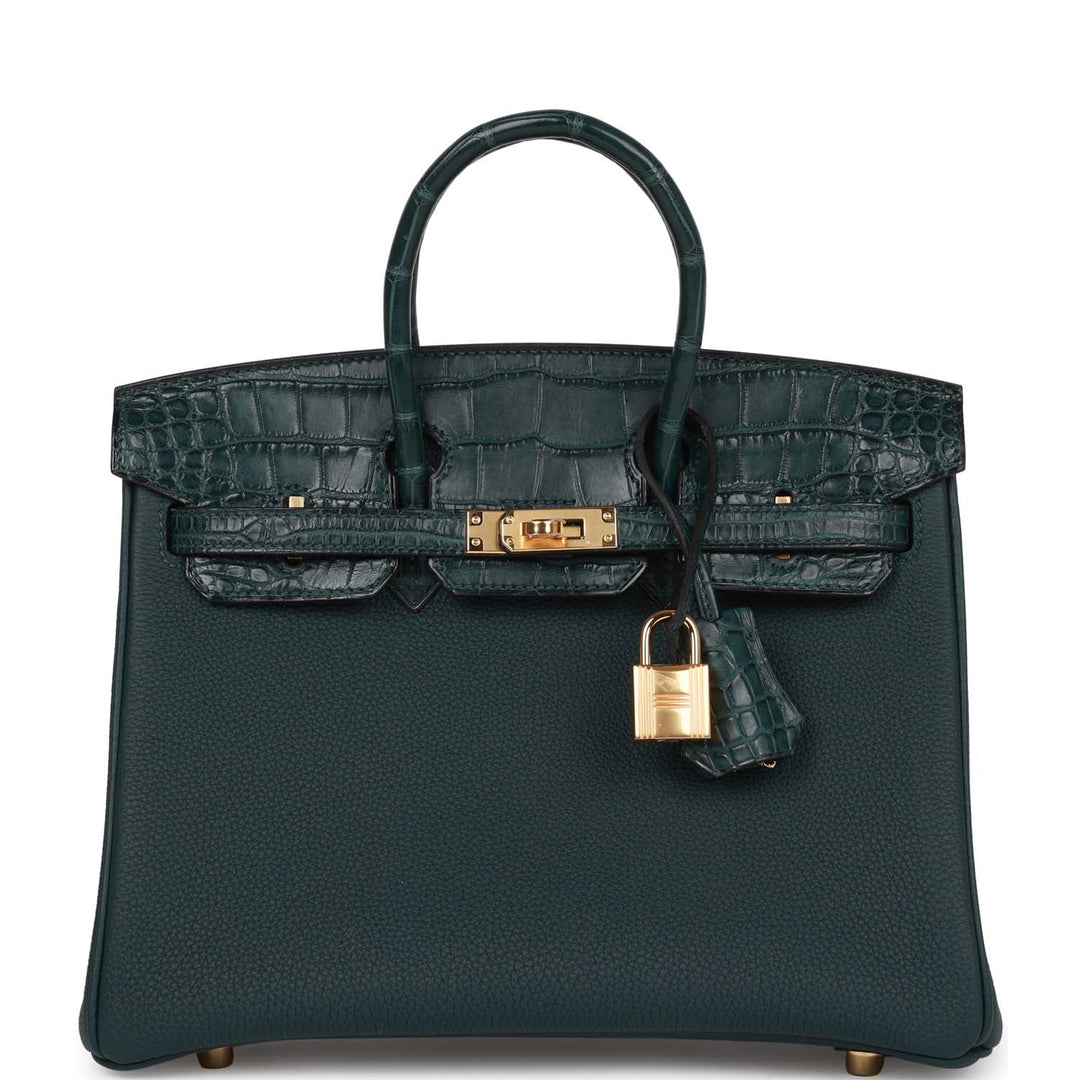 top quality Hermes Birkin 25 Vert Cypress Matte Alligator and Togo Touch Gold Hardware