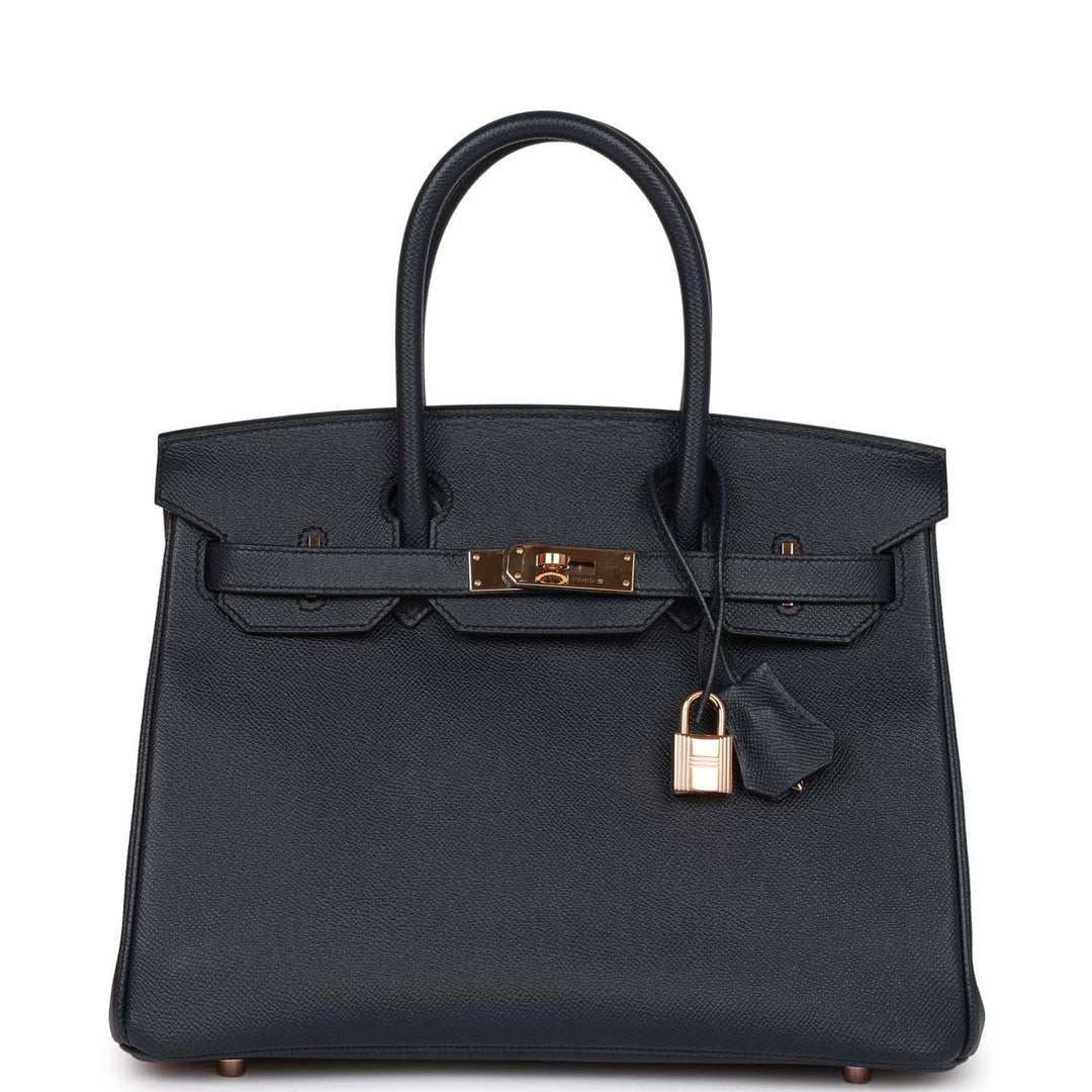 top quality Hermes Birkin 30 Bleu Indigo Epsom Rose Gold Hardware