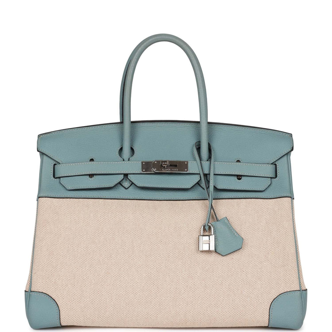 top quality Hermes Birkin 35 Toile H and Ciel Clemence Palladium Hardware