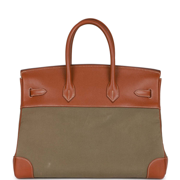 Vintage Top quality Hermes Birkin 35 Gold Courchevel and Olive Toile H Gold Hardware