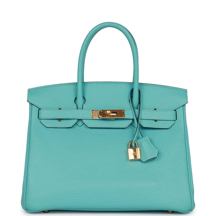 Top quality Hermes Birkin 30 Bleu Atoll Clemence Gold Hardware