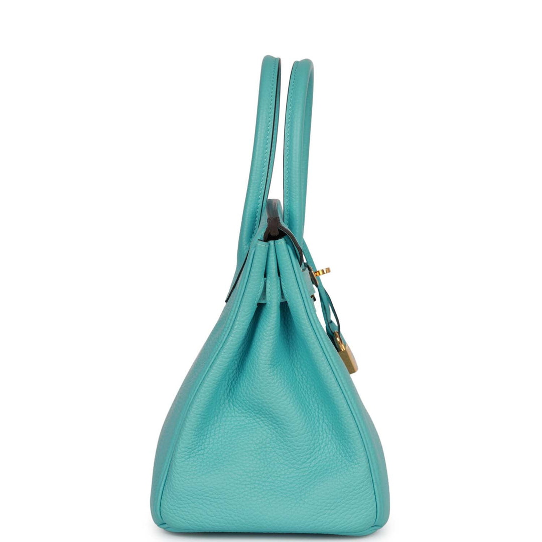 Top quality Hermes Birkin 30 Bleu Atoll Clemence Gold Hardware