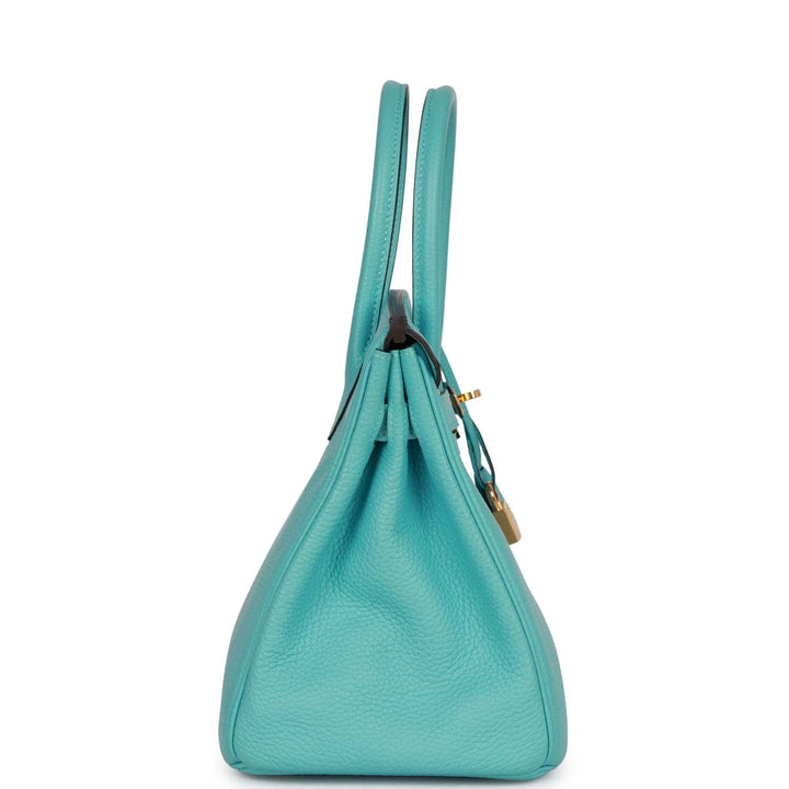 Top quality Hermes Birkin 30 Bleu Atoll Clemence Gold Hardware