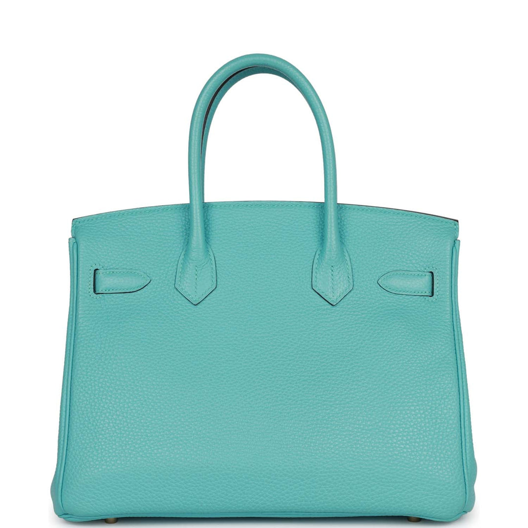 Top quality Hermes Birkin 30 Bleu Atoll Clemence Gold Hardware