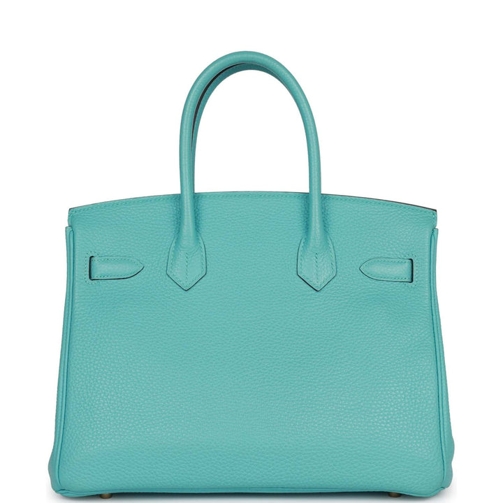 Top quality Hermes Birkin 30 Bleu Atoll Clemence Gold Hardware
