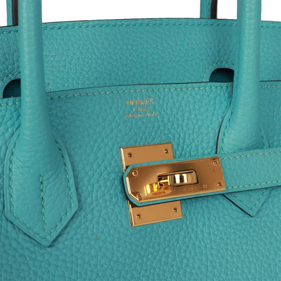 Top quality Hermes Birkin 30 Bleu Atoll Clemence Gold Hardware
