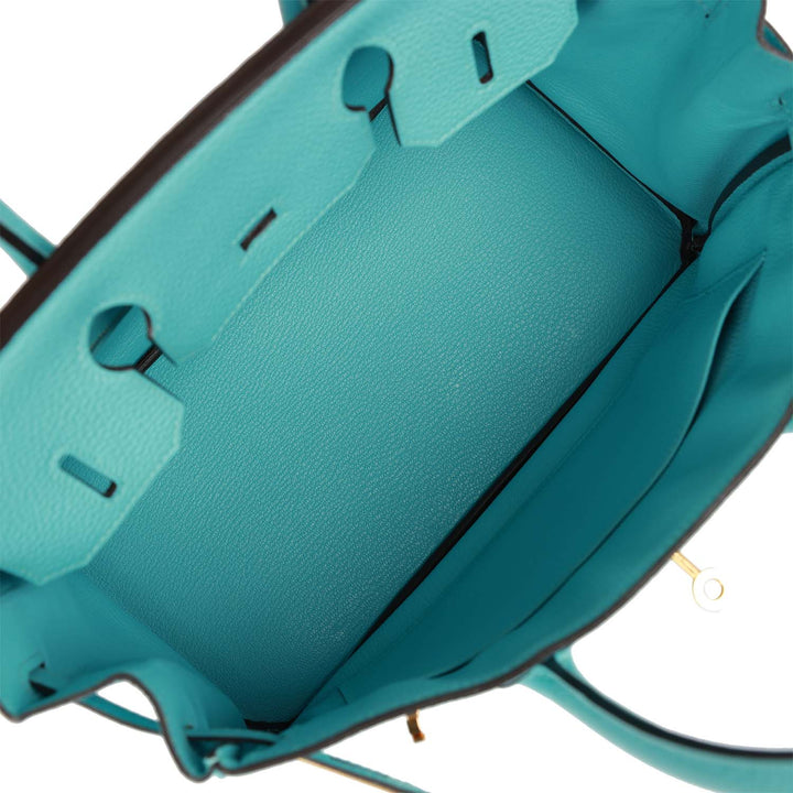 Top quality Hermes Birkin 30 Bleu Atoll Clemence Gold Hardware