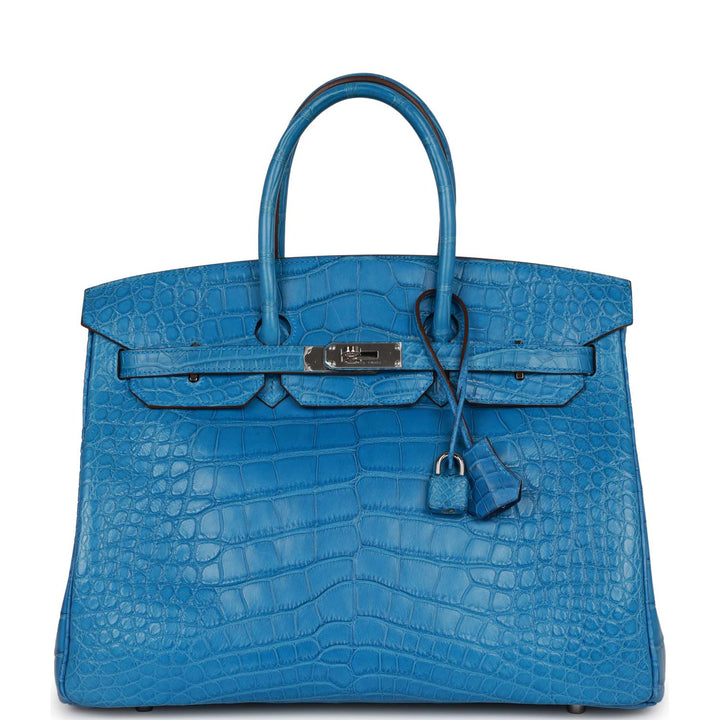Pre-owned Top quality Hermes Birkin 35 Mykonos Matte Alligator Palladium Hardware