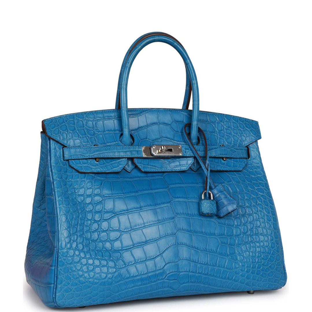 Pre-owned Top quality Hermes Birkin 35 Mykonos Matte Alligator Palladium Hardware