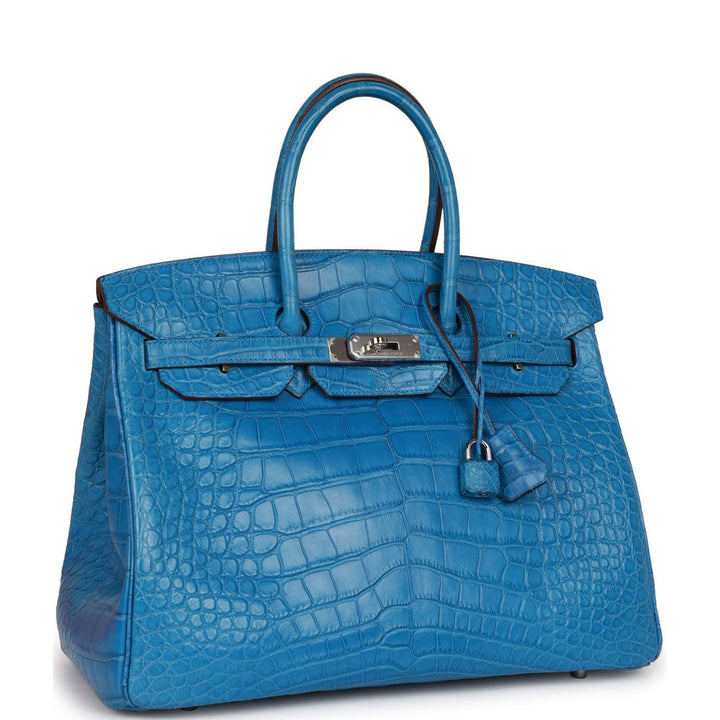 Pre-owned Top quality Hermes Birkin 35 Mykonos Matte Alligator Palladium Hardware