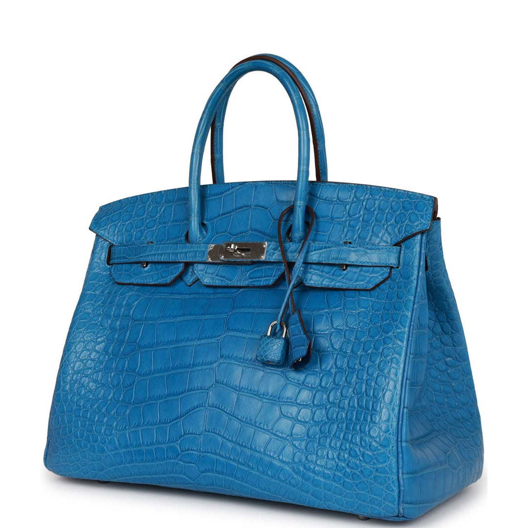 Pre-owned Top quality Hermes Birkin 35 Mykonos Matte Alligator Palladium Hardware