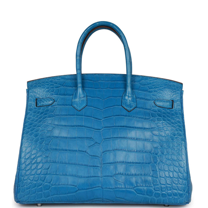 Pre-owned Top quality Hermes Birkin 35 Mykonos Matte Alligator Palladium Hardware