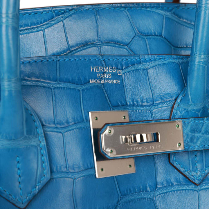 Pre-owned Top quality Hermes Birkin 35 Mykonos Matte Alligator Palladium Hardware