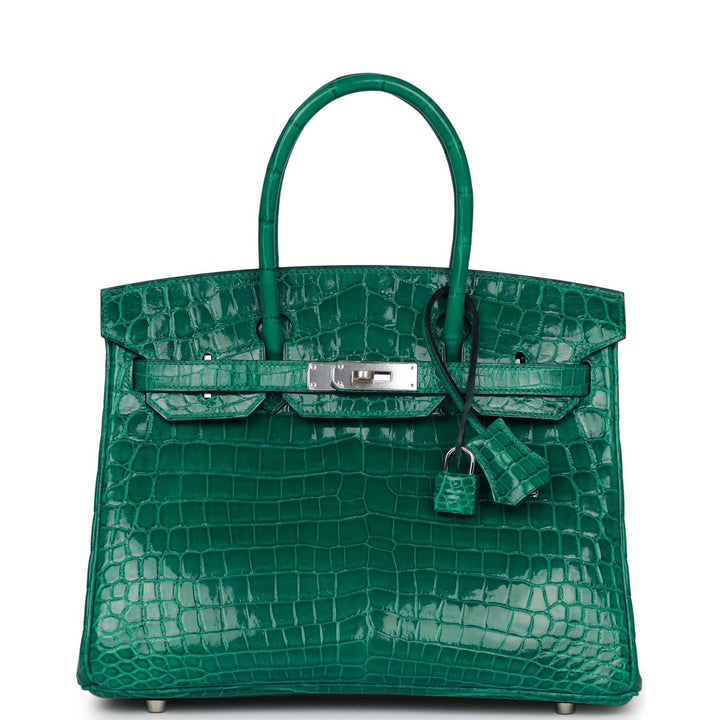 Top quality Hermes Birkin 30 Emerald Shiny Niloticus Crocodile Palladium Hardware