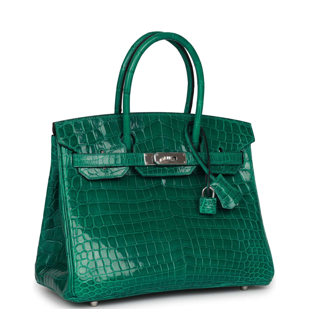 Top quality Hermes Birkin 30 Emerald Shiny Niloticus Crocodile Palladium Hardware