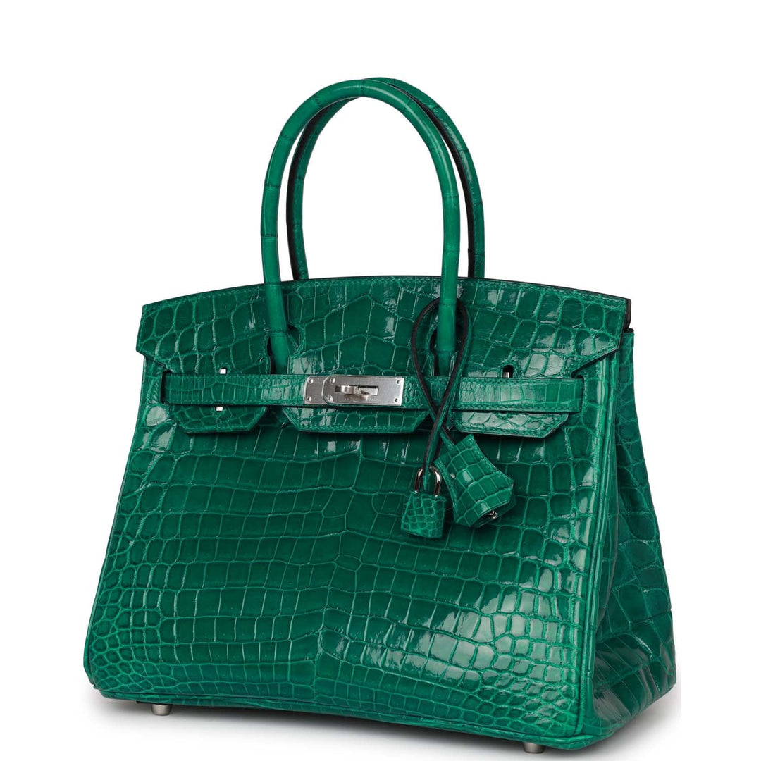 Top quality Hermes Birkin 30 Emerald Shiny Niloticus Crocodile Palladium Hardware