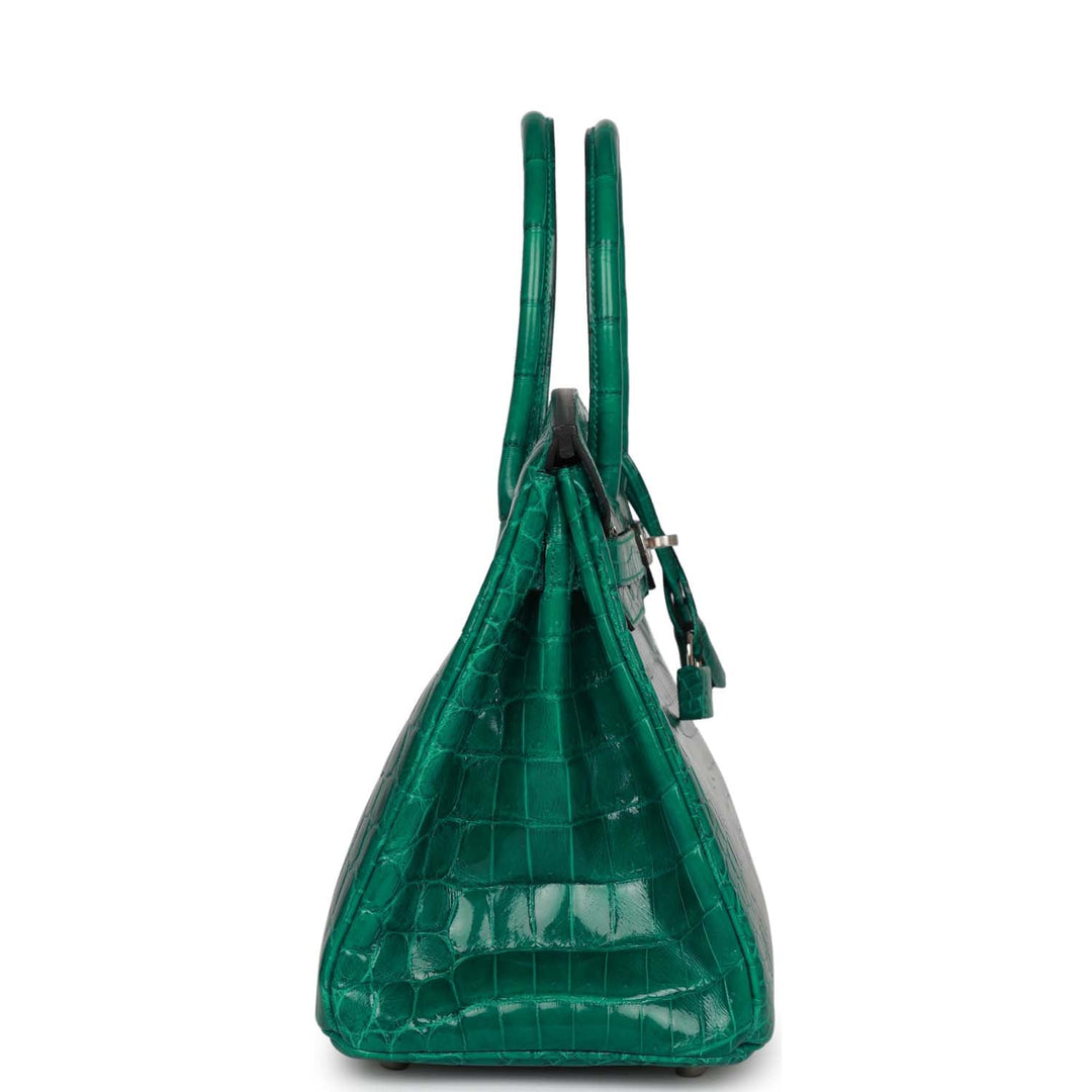 Top quality Hermes Birkin 30 Emerald Shiny Niloticus Crocodile Palladium Hardware