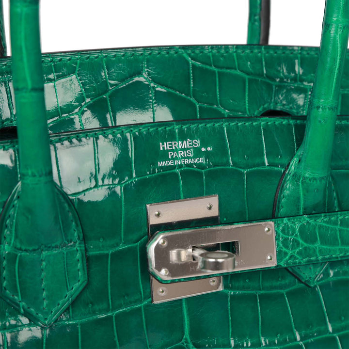 Top quality Hermes Birkin 30 Emerald Shiny Niloticus Crocodile Palladium Hardware