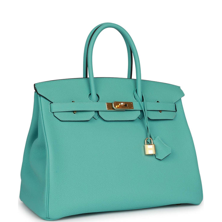 Top quality Hermes Birkin 35 Bleu Atoll Togo Gold Hardware