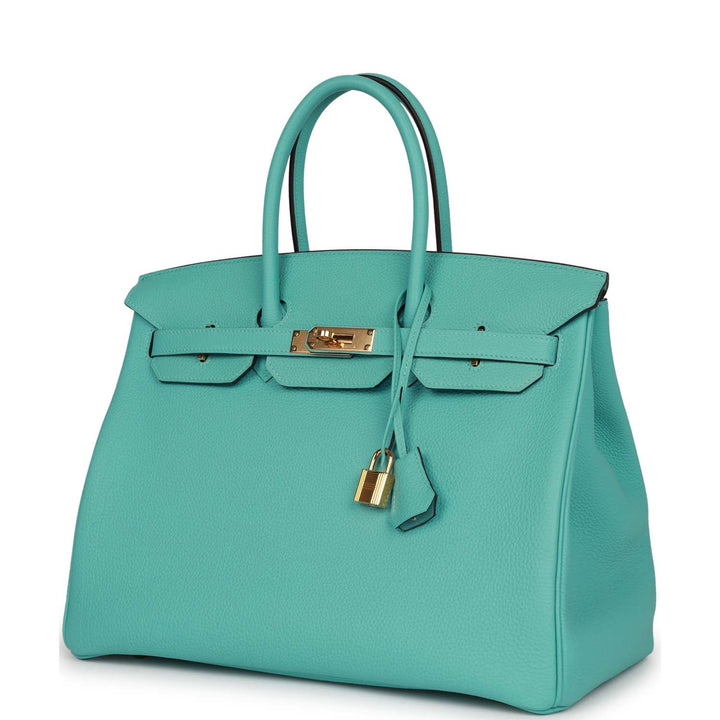Top quality Hermes Birkin 35 Bleu Atoll Togo Gold Hardware