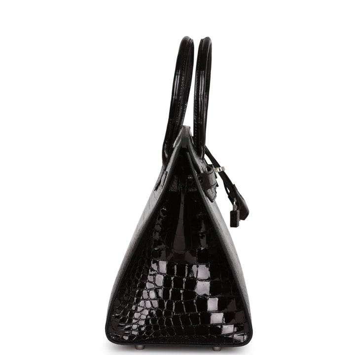 Hermes Birkin 30 Sellier Black Shiny Porosus Crocodile Palladium Hardware